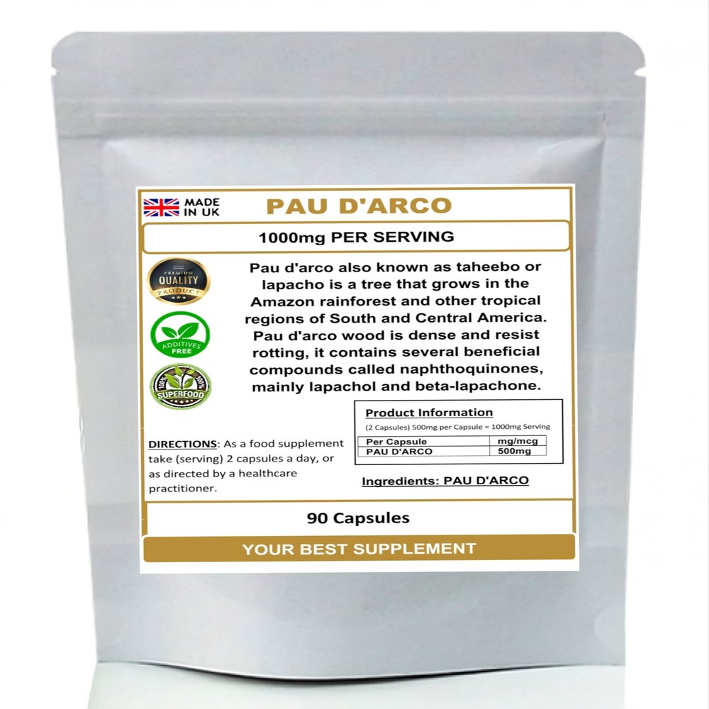 PAU D'ARCO Capsules 100% Pure (No additives No Fillers) Taheebo, Lapacho (90)