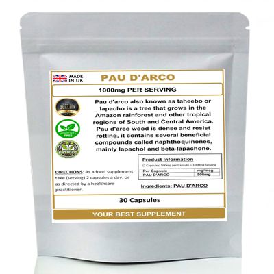 PAU D'ARCO Capsules 100% Pure (No additives No Fillers) Taheebo, Lapacho (30)