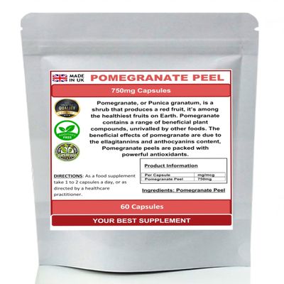 Pomegranate Peel 750mg Capsules Super-Food,Super Antioxidant (no additives) (60)