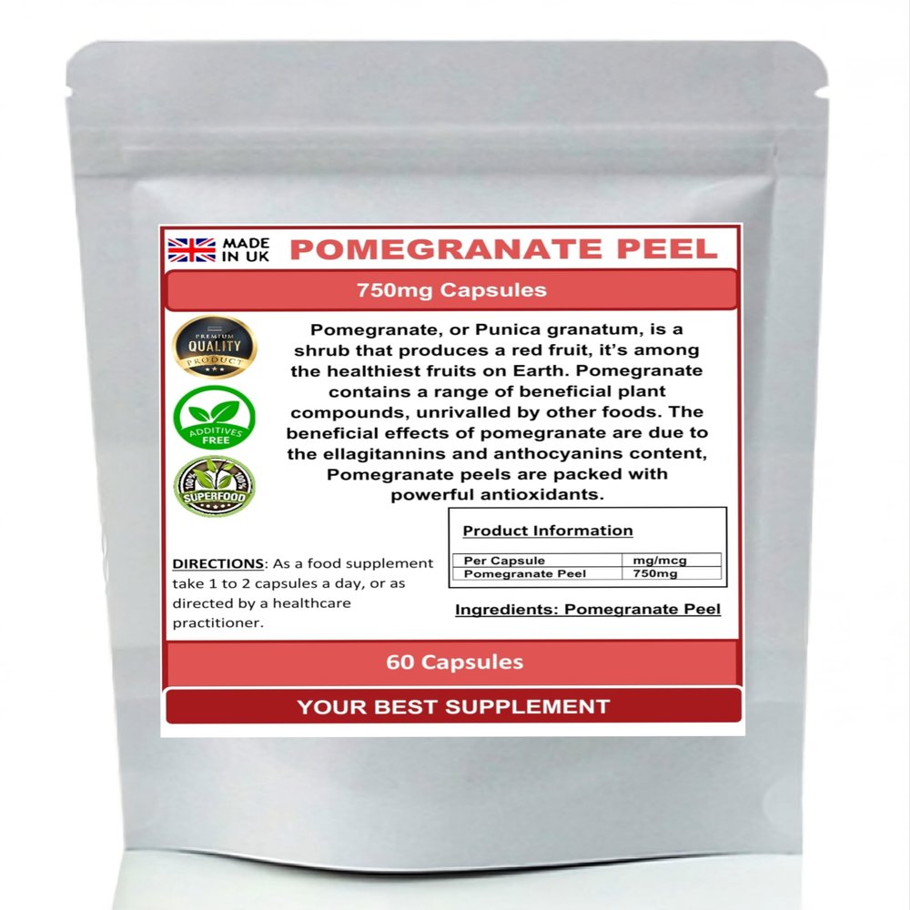 Pomegranate Peel 750mg Capsules Super-Food,Super Antioxidant (no additives) (60)