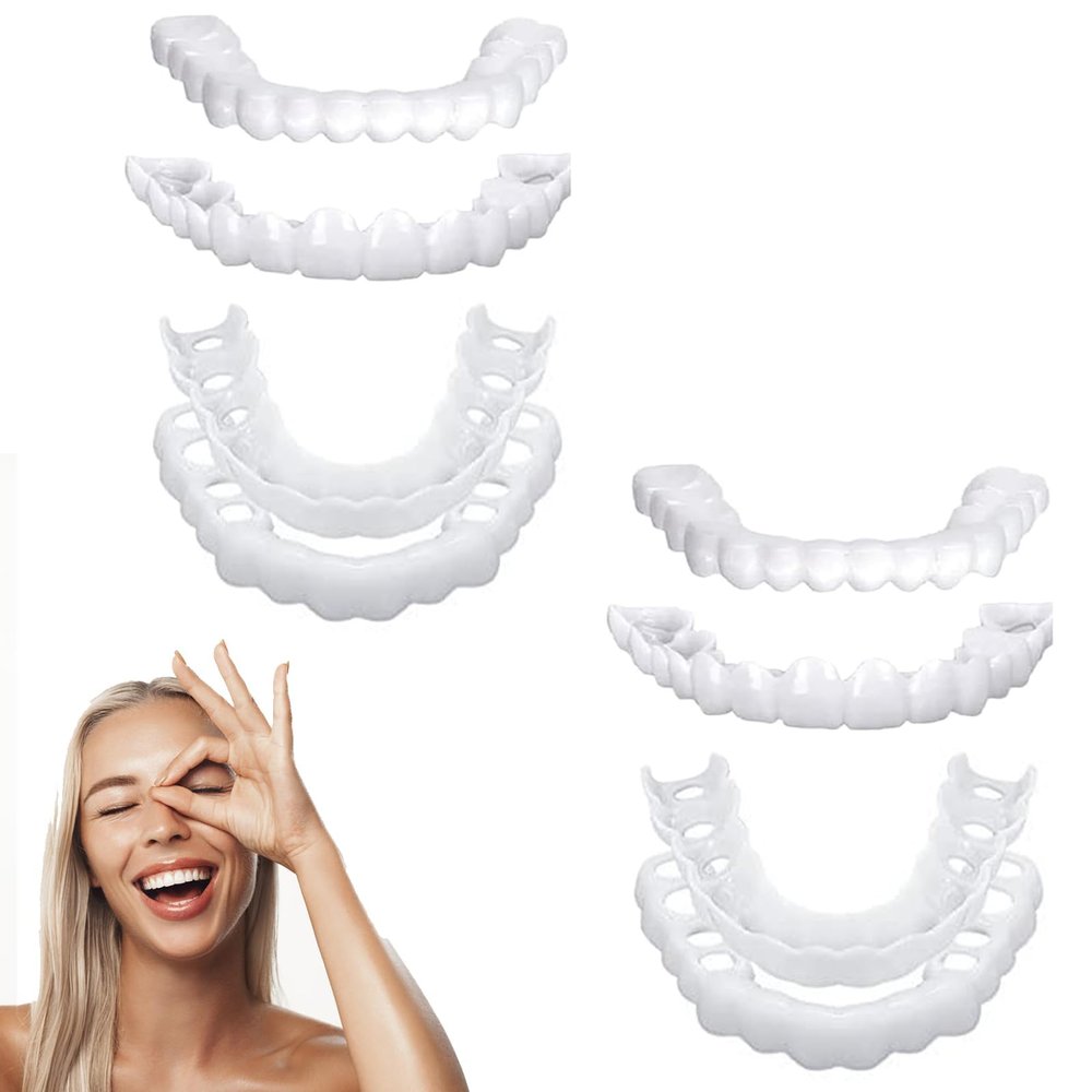 2 Pcs Instant Veneers Dentures Clip on Veneers Top and Bottom Set, False Teeth Veneers Nature and Comfortable, Temporary Tooth for Man and Women Regain Confident Smile