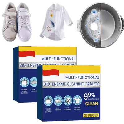 Multi-Functional Bio-Enzyme Cleaning Tablets for Bathroom and Kitchen - All-Purpose Concentrated Powder Cleaner (2 Box)