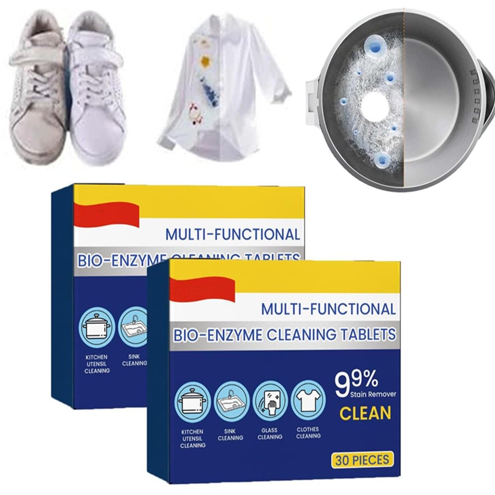 Multi-Functional Bio-Enzyme Cleaning Tablets for Bathroom and Kitchen - All-Purpose Concentrated Powder Cleaner (2 Box)