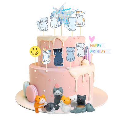 15Pcs Cat Cake Decorations - Cat Cake Topper, Realistic Cat Figures, Cat Gifts, Mini Cat Toys Kitten Accessories, Realistic Kitten Birthday Decorations