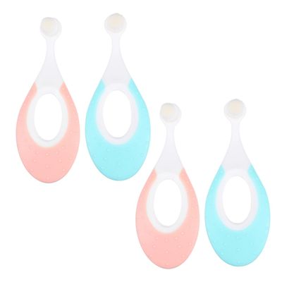 FRCOLOR Infant Toothbrush and Baby Brush 4pcs Soft Bristle Training Toothbrush Set for Tender Gums Newborn Oral Care Toddler Teeth Cleaning Pink and Blue, Gentle Baby Dental Care