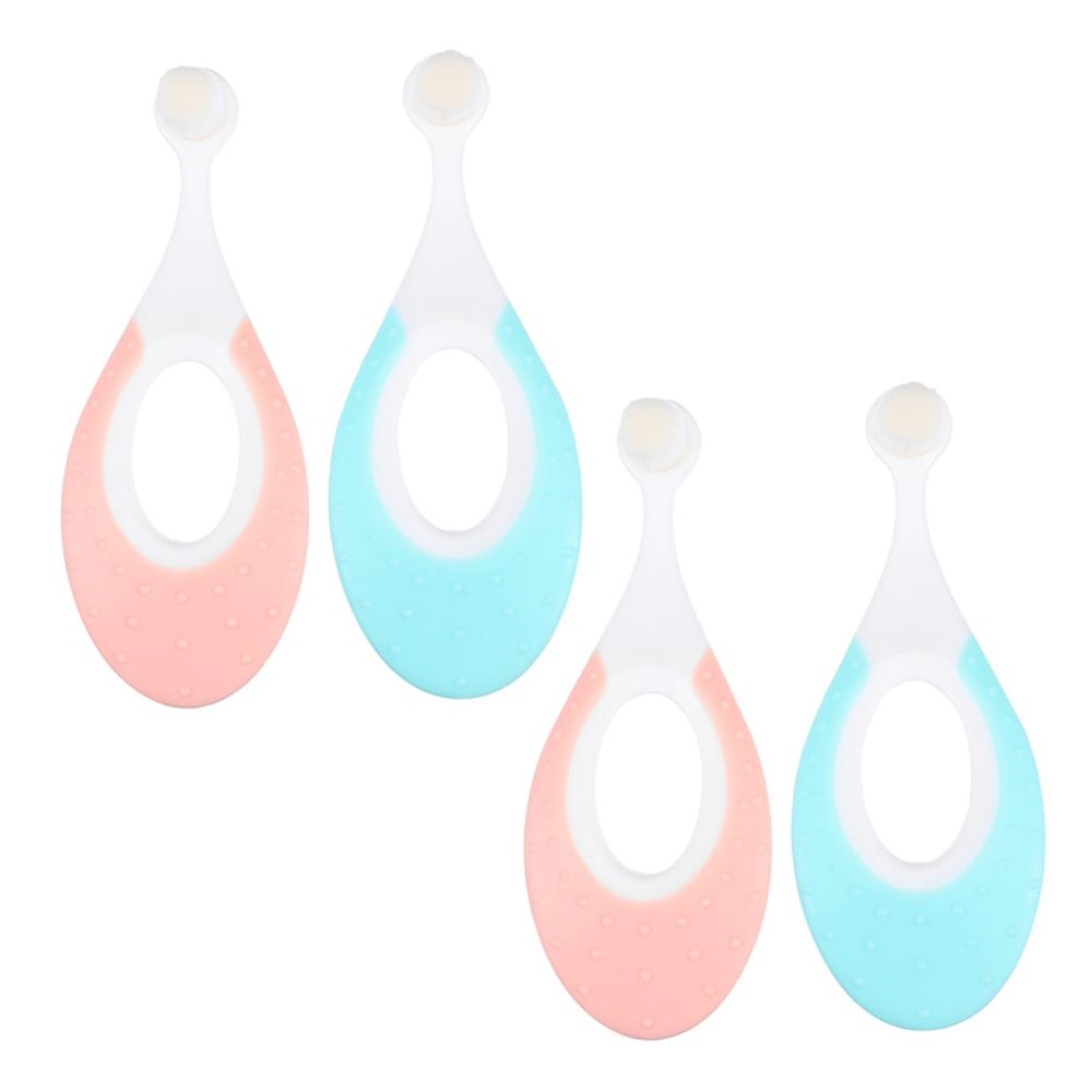 FRCOLOR Infant Toothbrush and Baby Brush 4pcs Soft Bristle Training Toothbrush Set for Tender Gums Newborn Oral Care Toddler Teeth Cleaning Pink and Blue, Gentle Baby Dental Care