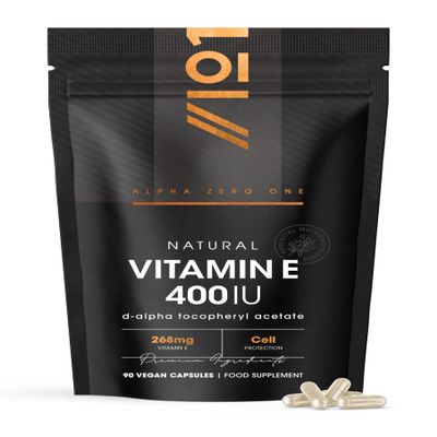 Vitamin E 400IU D-Alpha Tocopherol  100% Natural Vitamin E  90 Vegan Capsules  Highly Absorbable  3 Month Supply  Protects Cells from Oxidative Stress  by Alpha01