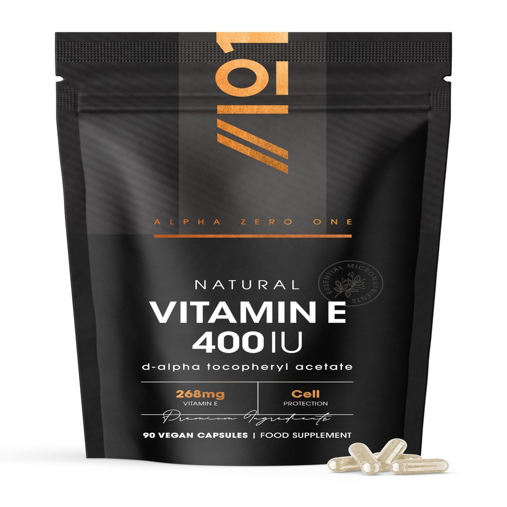 Vitamin E 400IU D-Alpha Tocopherol  100% Natural Vitamin E  90 Vegan Capsules  Highly Absorbable  3 Month Supply  Protects Cells from Oxidative Stress  by Alpha01