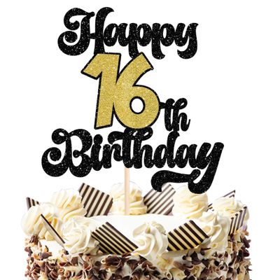 1 Pack Happy 16th Birthday Cake Topper Glitter 16 Fabulous Cake Pick Cheers to 16 Years Birthday Cake Decorations for Happy Birthday Theme Party Supplies