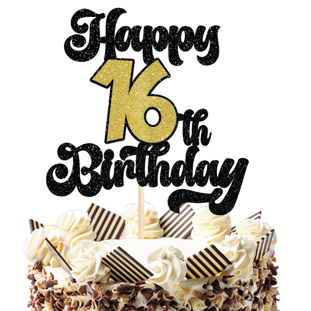 1 Pack Happy 16th Birthday Cake Topper Glitter 16 Fabulous Cake Pick Cheers to 16 Years Birthday Cake Decorations for Happy Birthday Theme Party Supplies