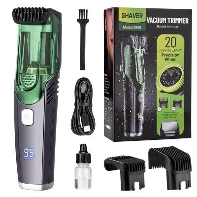 Vacuum Beard Trimmer for Men with 20 Length and Styles Adjustable, Built-in Vacuum Trimmer for Mustache, Sideburns, Facial Hair, Rechargeable Mustache Trimmer
