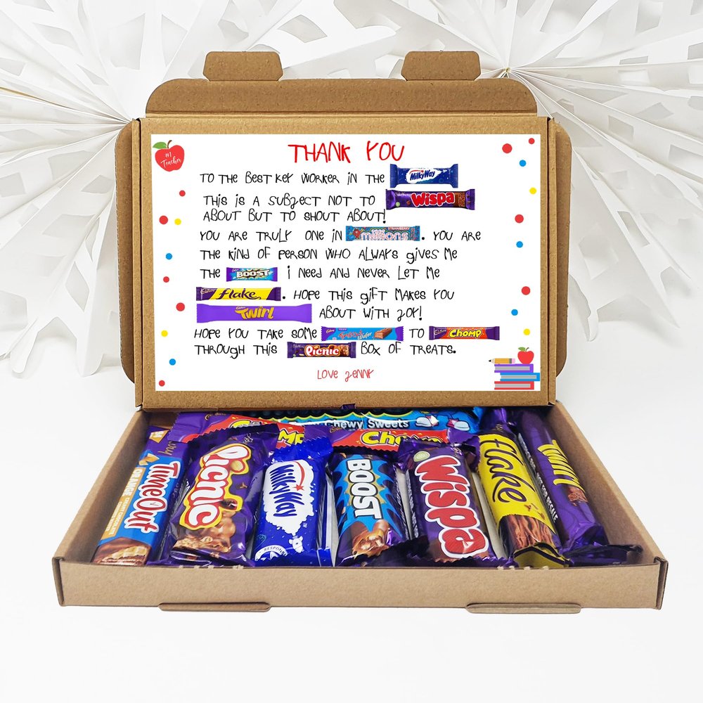 Personalised Teacher Poem Summer Gift Poem Treat Box Hug in a Box, Hamper Gift, Thank You Gift (Key Worker - Younger Font - Me / I)