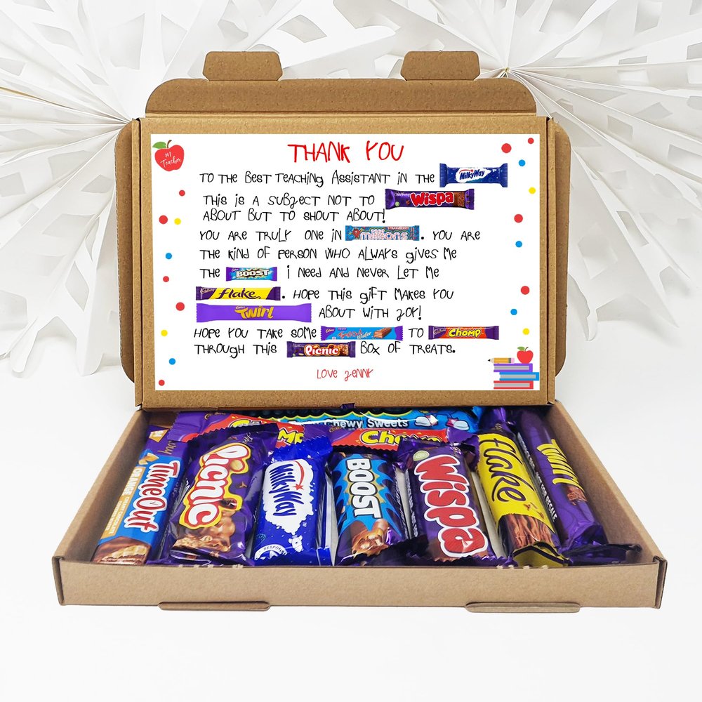 Personalised Teacher Poem summer gift Poem Treat Box Hug in a box, hamper gift, thank you gift (Teacher Assistant - Younger Font - Me/I)