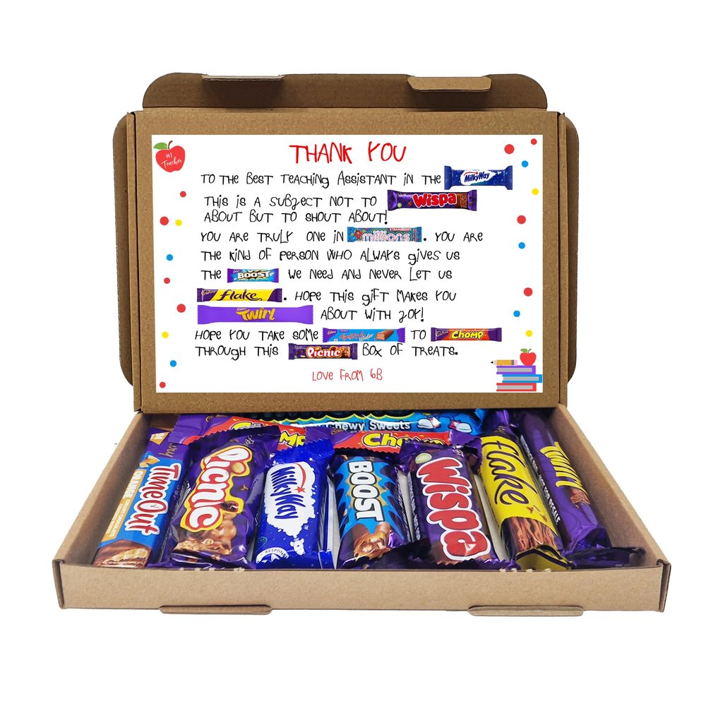 Personalised Teacher Poem Summer Gift Poem Treat Box Hug in a Box, Hamper Gift, Thank You Gift (Teacher Assistant - Younger Font - We / Us)