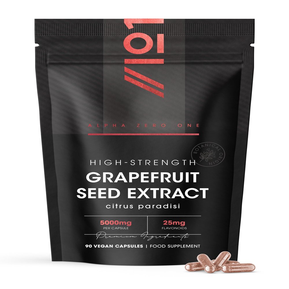Grapefruit Seed Extract 5000mg Standardised 25mg Flavonoids 90 Vegan Capsules (3 Month Supply) Resealable and Recyclable Pouch by Alpha01