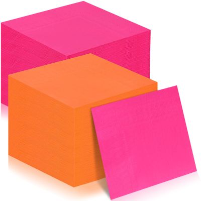120 Pcs Pink And Orange Paper Napkins Hot Pink Napkins Paper 6.5*6.5 Inch Disposable Beverage Napkins Cocktail Luncheon Napkins For Tequila Sunrise Bachelorette Party Wedding Baby Shower Table Decor