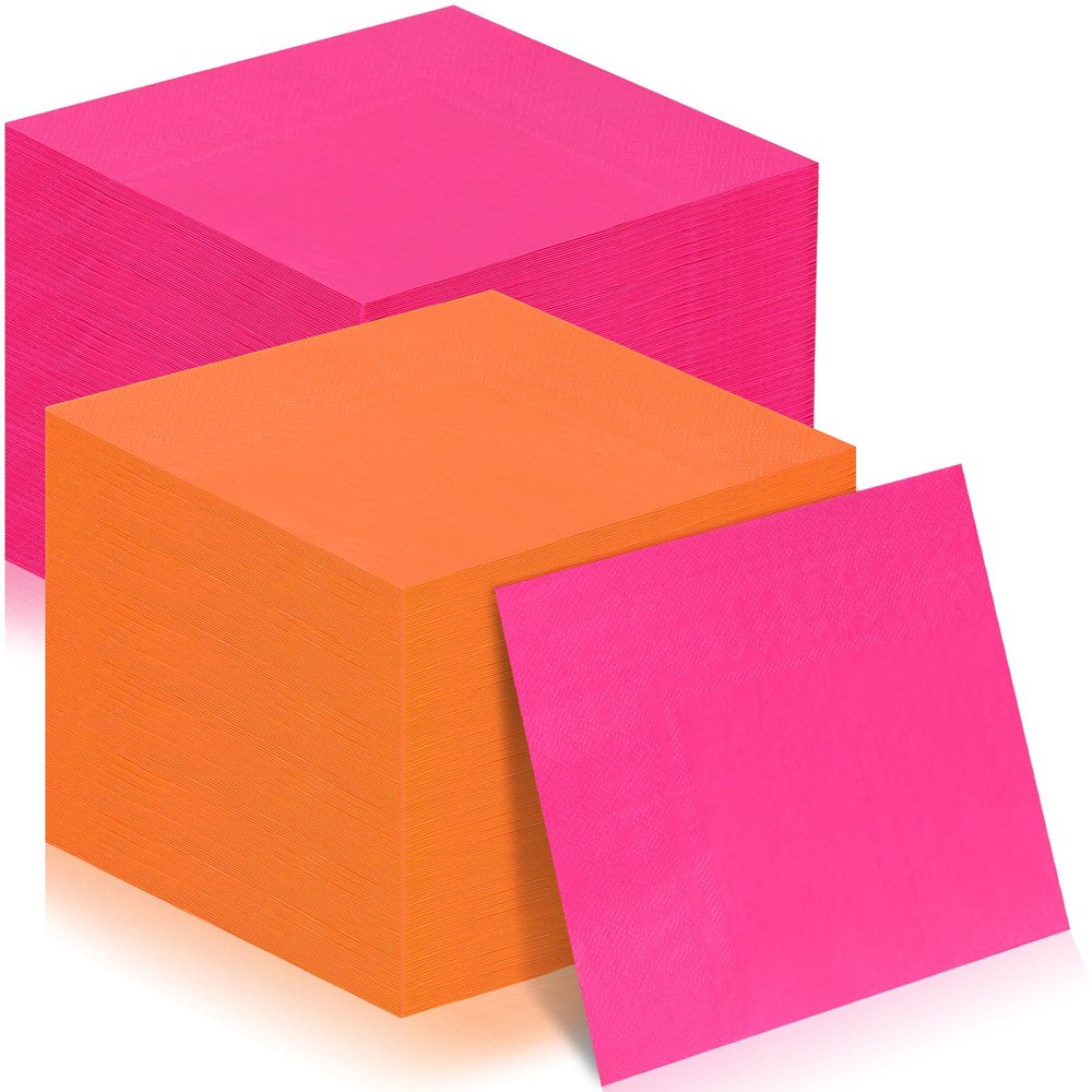 120 Pcs Pink And Orange Paper Napkins Hot Pink Napkins Paper 6.5*6.5 Inch Disposable Beverage Napkins Cocktail Luncheon Napkins For Tequila Sunrise Bachelorette Party Wedding Baby Shower Table Decor