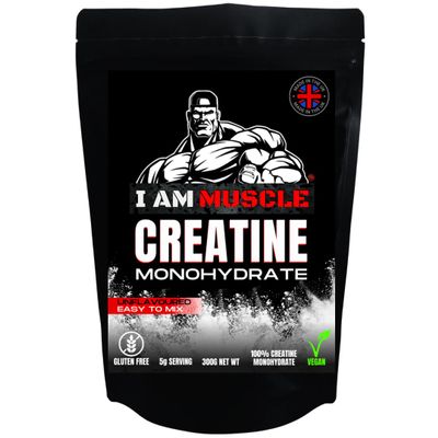 I AM MUSCLE Creatine Monohydrate Powder, 100% Pure Creatine Monohydrate, 300g - Improve Physical Performance, Muscle Strength & Recovery, UK Premium Manufacturer, 60 x 5g Servings