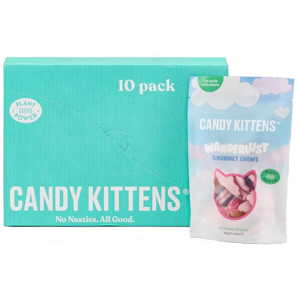 Candy Kittens Vegan Sweets, Wanderlust - Vegan Treats with 4 Fruity Flavours & Natural Ingredients, Ideal for Pick and Mix Sharing, Soft & Chewy Candy, Vegetarian Sweets 140g, Pack of 10