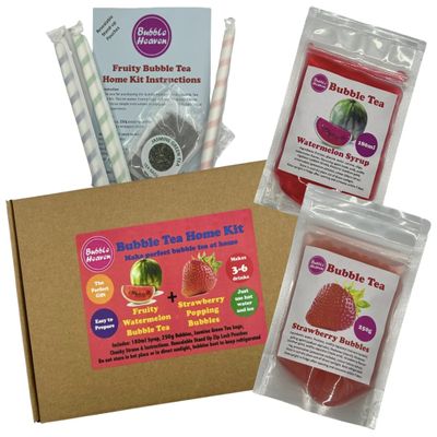 Fruity Watermelon with Strawberry Popping Bobas Bubble Tea Kit 3 to 6 Drinks