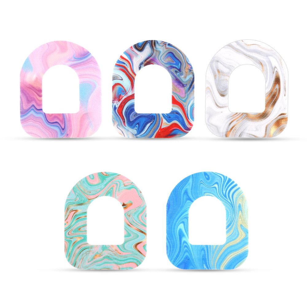 25pcs Adhesive Patches for Omnipod, Waterproof Sensor Patches Stickers Pre-Cut Sweatproof Breathable Sensor Cover Adhesive CGM Tape Compatible with Omnipod 5 (Marble Texture)