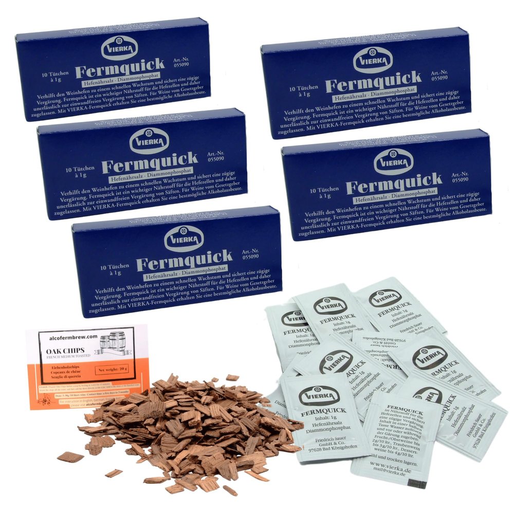 5 x Vierka Nutrient for Wine Yeast Fermquick 10 x 1g + French Oak Chips - Wine Nutrient, Nutrient for Winemaking Yeast