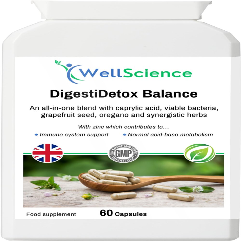 WellScience DigestiDetox Balance: Immune Support, Digestive Health, and Metabolism Booster - All-in-One with Caprylic Acid, Probiotics, and Natural Herbs