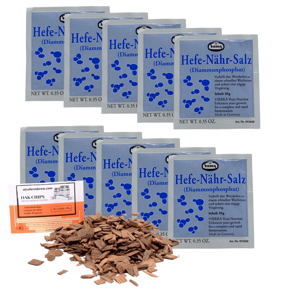 10 x Vierka Nutrient for Wine Yeast 10g + French Oak Chips - Wine Nutrient, Nutrient for Winemaking Yeast