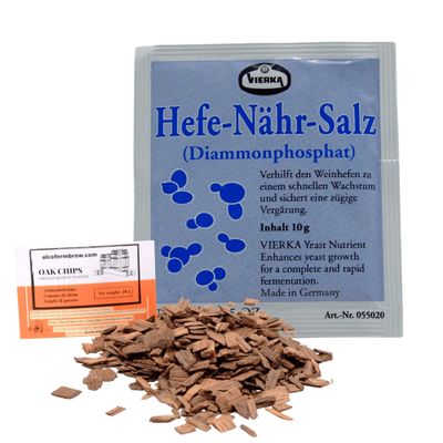 1 x Vierka Nutrient for Wine Yeast 10g + French Oak Chips - Wine Nutrient, Nutrient for Winemaking Yeast