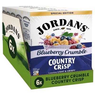 Jordans Country Crisp Blueberry Crumble Breakfast Cereal - Oat and Barley Clusters with Blueberry Crumble - No Artificial Flavours or Preservatives - British Baked Cereal - 450g (Pack of 6 x 450g)