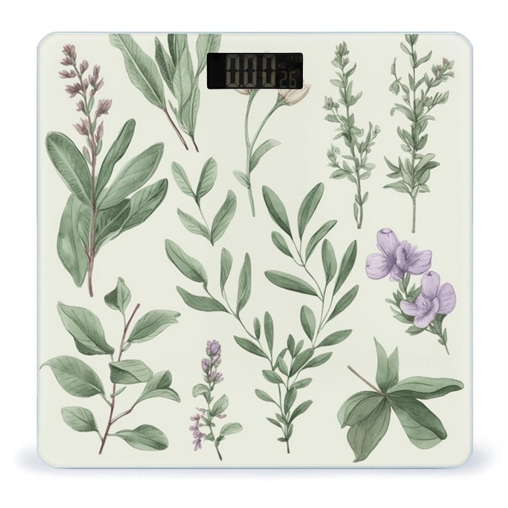 YHEGBFD Weight Scale,Green Flower Herb Sage Leaves and Branches Digital Scale,Body Weight Scale,Electronic Weigh Scales,high Precision Body Weight Scale