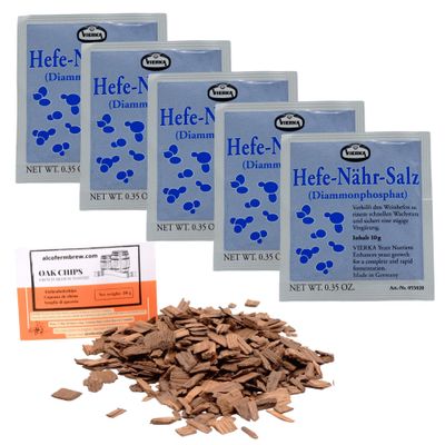 5 x Vierka Nutrient for Wine Yeast 10g + French Oak Chips - Wine Nutrient, Nutrient for Winemaking Yeast