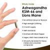 Ashwagandha KSM-66 and Lions Mane Capsules - High Strength 2000mg KSM-66 Ashwaghandha Root Extract and Lions Mane Mushroom Extract - 120 Vegan Capsules with Black Pepper - UK Made by New Leaf view 2