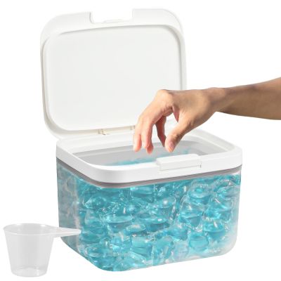 Automatic Pop-Up Laundry Detergent Storage,Laundry Pods Storage Container with Measuring Cup,Sealed Bathroom Washing Powder Storage with Lid for Washing Pods,Bath Bombs,Scent Booster