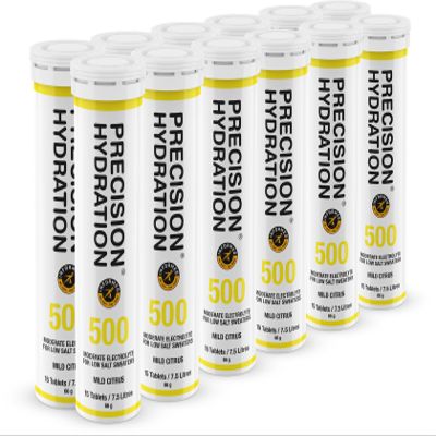 Precision Hydration Electrolyte Tablets - Multi Strength Effervescent Hydration Tablets - Combats Cramp - Low Calorie, Gluten Free, Vegan/Vegetarian Friendly(12 Tube, 500mg/L - Yellow Tube)