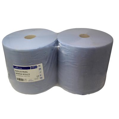 Industrial Wiper Rolls - 400M X 280MM - Blue - Flat Sheet 2PLY (2 Rolls)