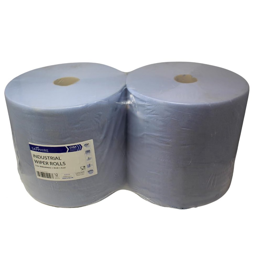 Industrial Wiper Rolls - 400M X 280MM - Blue - Flat Sheet 2PLY (2 Rolls)