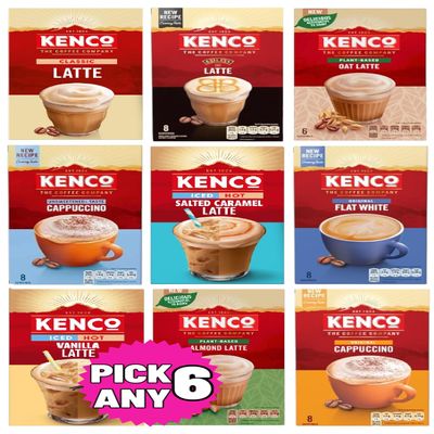 Kenco Instant Coffee Sachets Pick Any 6 packs from 9 Blend Inc: Almond, Vanilla, Oat, Baileys, Cappuccino, Flat White, ICED HOT salted Caramel Latte Etc.