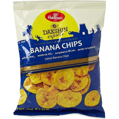 Haldiram's Dakshyn Express Yellow Banana Chips Salted - 180g (Pack of 6) | Authentic South Indian Snack | Healthy Snacking | Savory snacks
