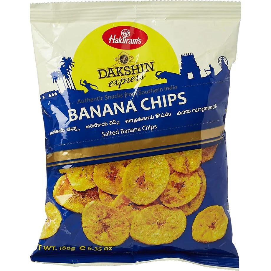 Haldiram's Dakshyn Express Yellow Banana Chips Salted - 180g (Pack of 6) | Authentic South Indian Snack | Healthy Snacking | Savory snacks