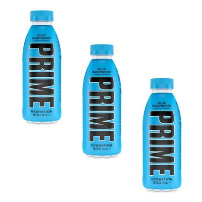 Prrime Energy Drink 500ml - Blue Raspberry - Power Up Your Day With This Refreshing Prrime Energy Drink - Pack of 3