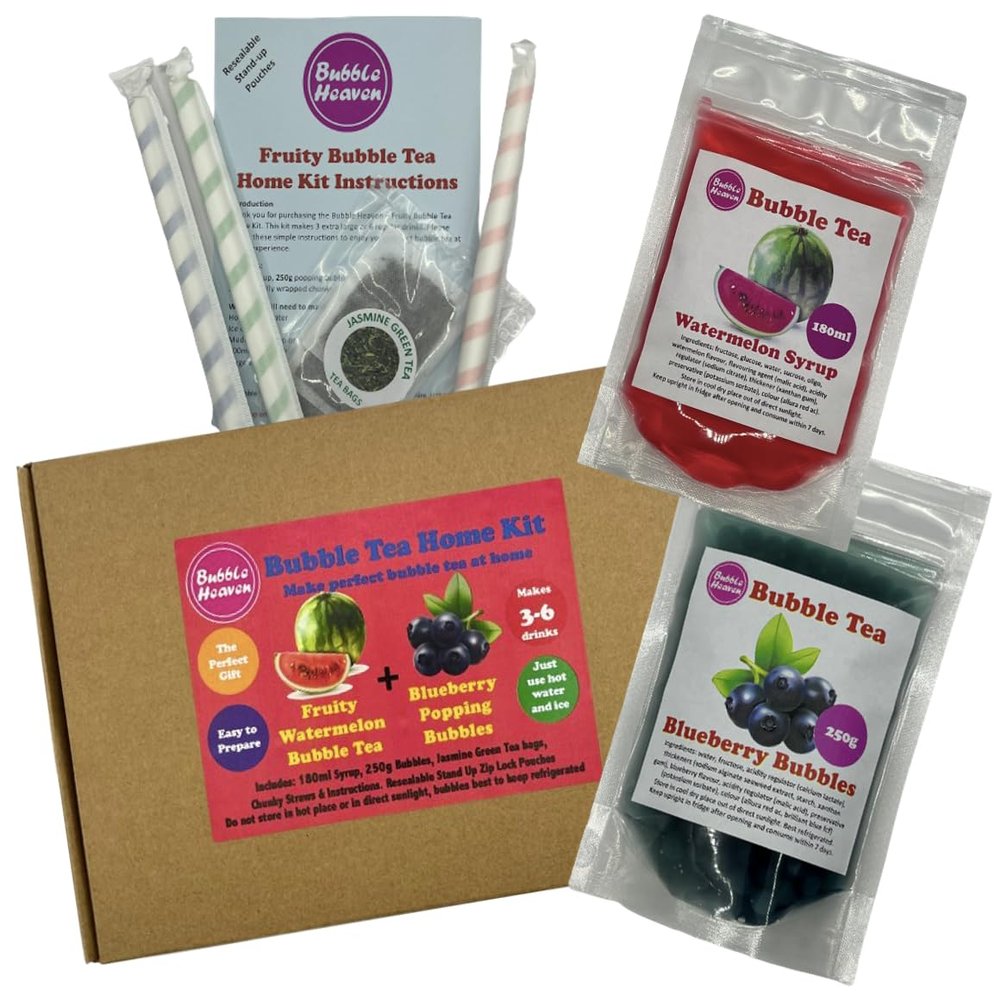Fruity Watermelon with Blueberry Popping Bobas Bubble Tea Kit 3 to 6 Drinks