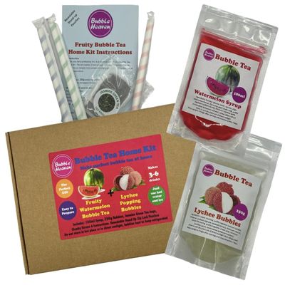 Fruity Watermelon with Lychee Popping Bobas Bubble Tea Kit 3 to 6 Drinks