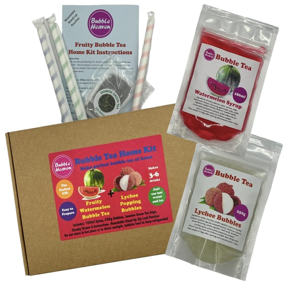 Fruity Watermelon with Lychee Popping Bobas Bubble Tea Kit 3 to 6 Drinks