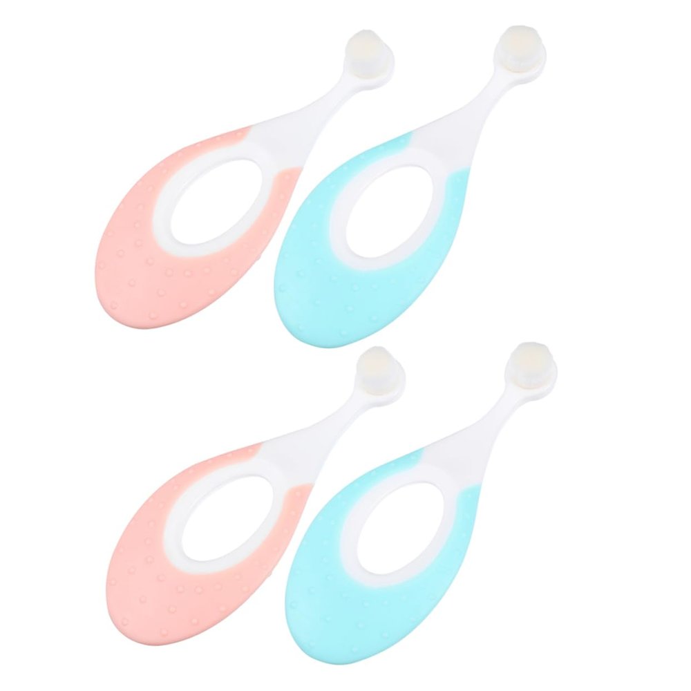Beaupretty Baby Toothbrush 4pcs Soft Bristles Toddler Training Toothbrush Set for Infants Gentle Gum Care Pink and Blue Colors Suitable for Newborns and Babies