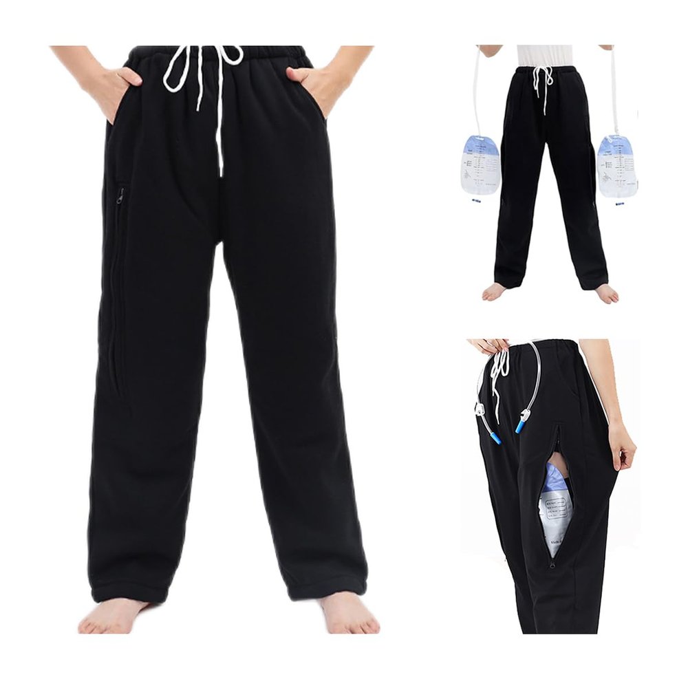 Lmaray Catheter Leg Pocket Pants Nephrostomy Bag Urine Bag Ostomy Support with Two Pockets, black, XXL