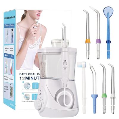 Carepik Water Dental Flosser for Teeth/Braces, Water Teeth Cleaner 8 Jet Tips and 10 Pressure Levels, 700ML Large Water Tank Oral Irrigator for Family