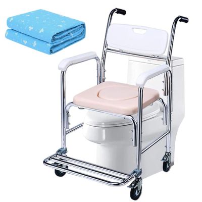 LIBRACTA Shower Chair with Wheels, Mobile Wheeled Commode Chair Toilet Bath Chair for Seniors Elderly Disabled Pregnancy Commode Wheelchair with Removable Pot (With Incontinence Bed Pad) O