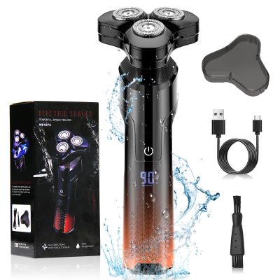 Bwaliffury Men's Electric Shaver, Rotary Shaver, Wet & Dry Razor, 3 Rotating Shaving Heads, IPX6 Waterproof, USB Fast Charging, Black