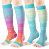 cerpite Open Toe Compression Socks Women & Men-2 Pairs 15-20 mmHg Knee High Stockings for Circulation Support, H-Bright lines, 4XL view 1